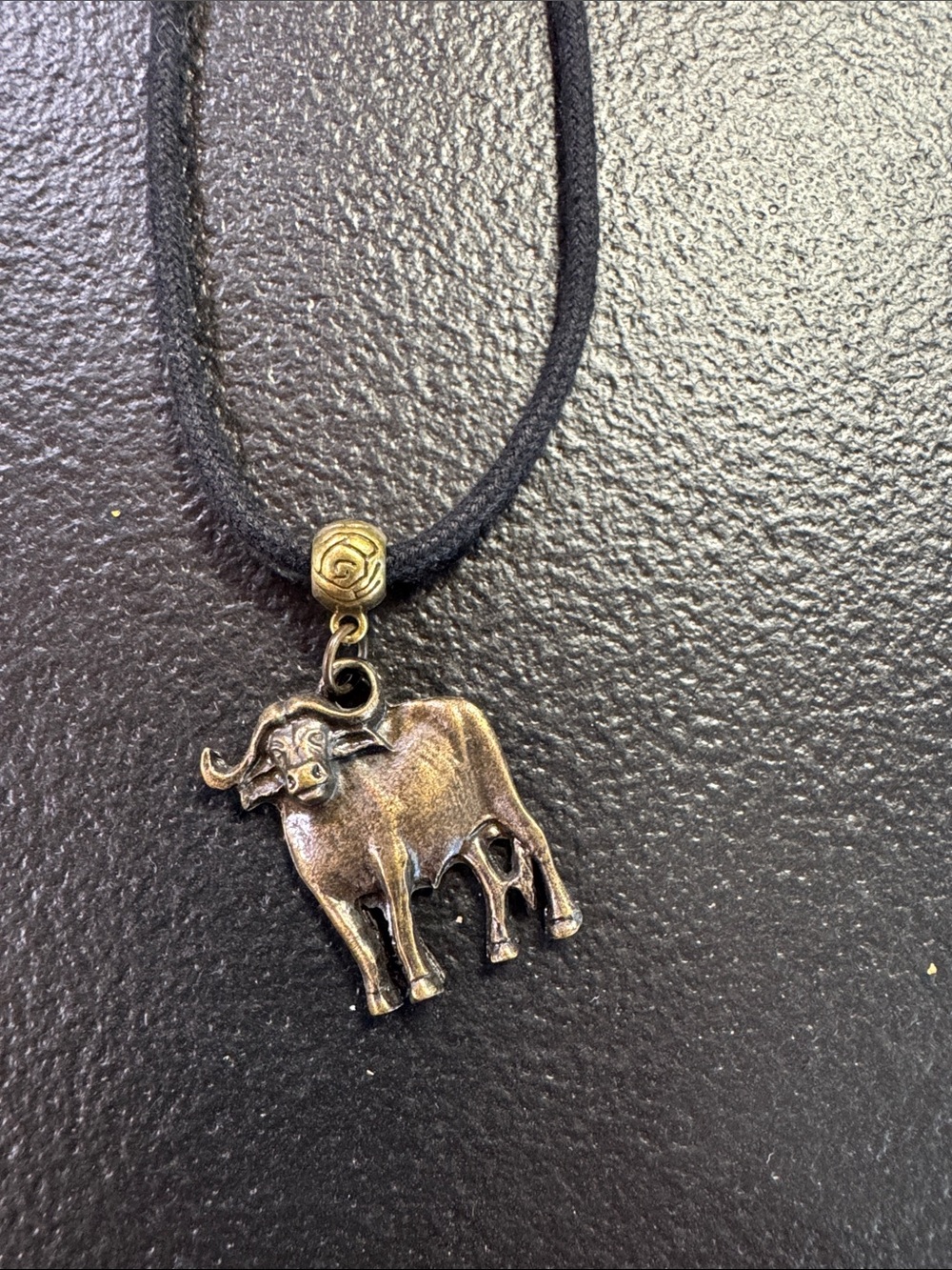 Antique Brass African Buffalo Pendant Necklace in Bronze Tone